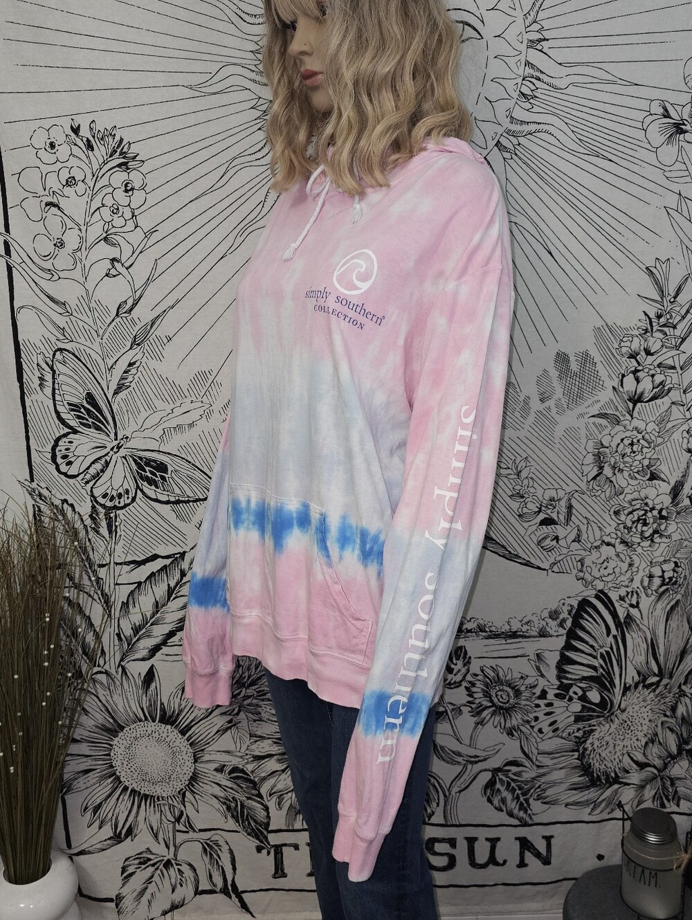 Simply Southern Pink and Blue Tie-Dye Turtle Pullover Hoodie XL - Picture 5 of 8
